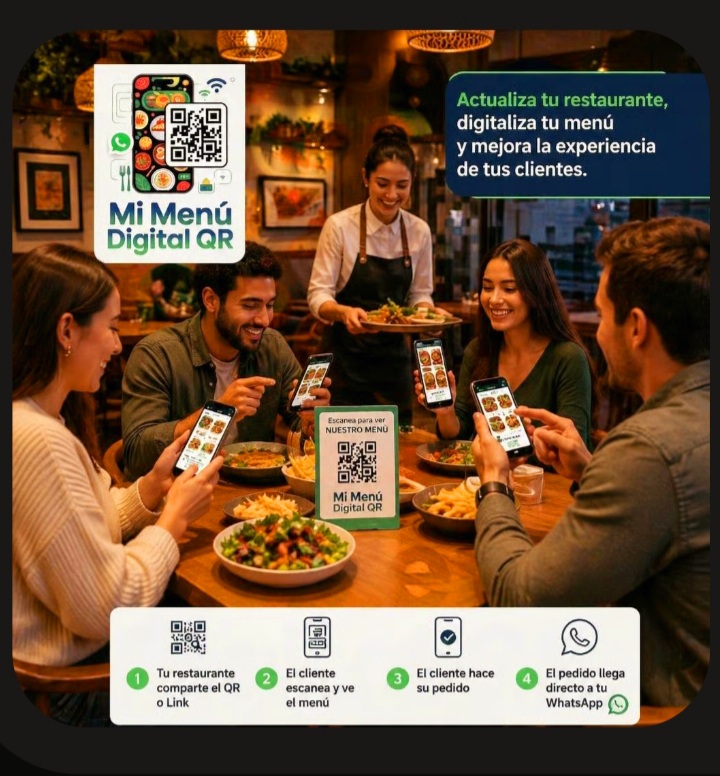 Clientes usando Mi Menú Digital QR en un restaurante